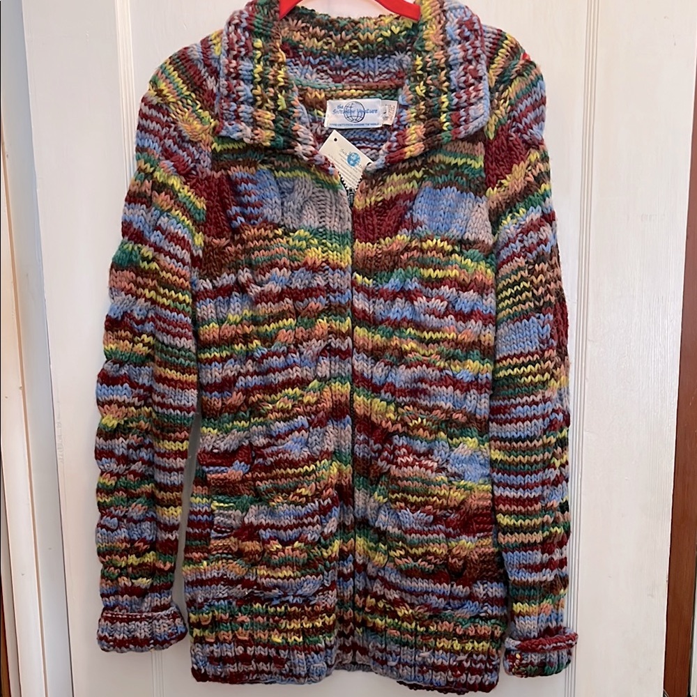 NWT Colorful Multicolor Zip front  Knit Cardigan